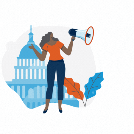 woman with megaphone graphic